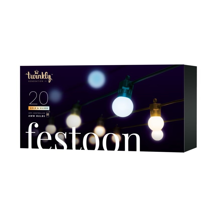 Twinkly - LED šviesos reguliavimas lauko Dekoratyvinė girlianda FESTOON 20xLED 14m IP44 Wi-Fi