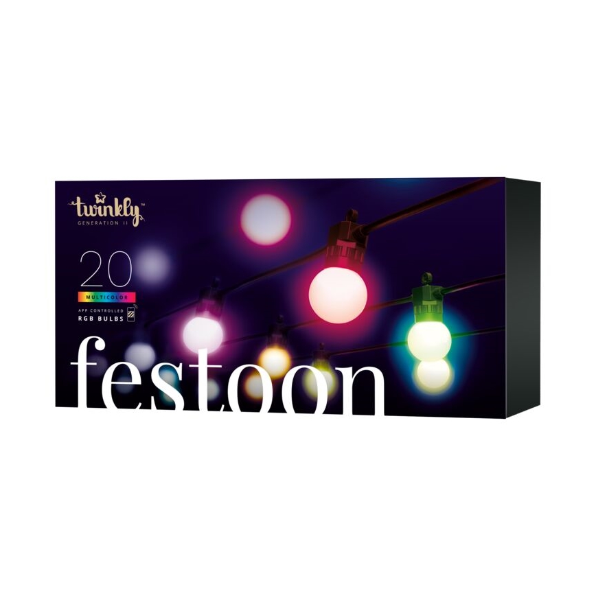 Twinkly - LED RGB šviesos reguliavimas lauko Dekoratyvinė girlianda FESTOON 20xLED 14m IP44 Wi-Fi