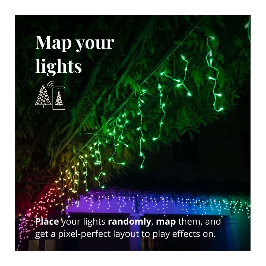 Twinkly - LED RGB šviesos reguliavimas lauko Kalėdinė užuolaida ICICLE 190xLED 11,5m IP44 Wi-Fi