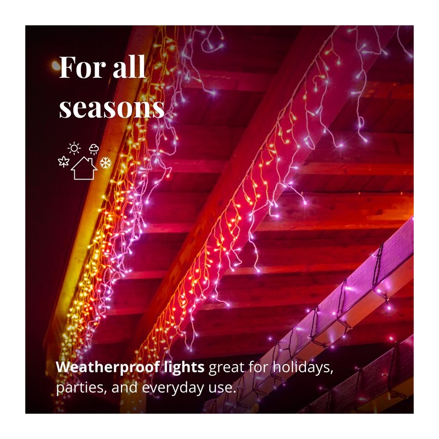 Twinkly - LED RGB šviesos reguliavimas lauko Kalėdinė užuolaida ICICLE 190xLED 11,5m IP44 Wi-Fi