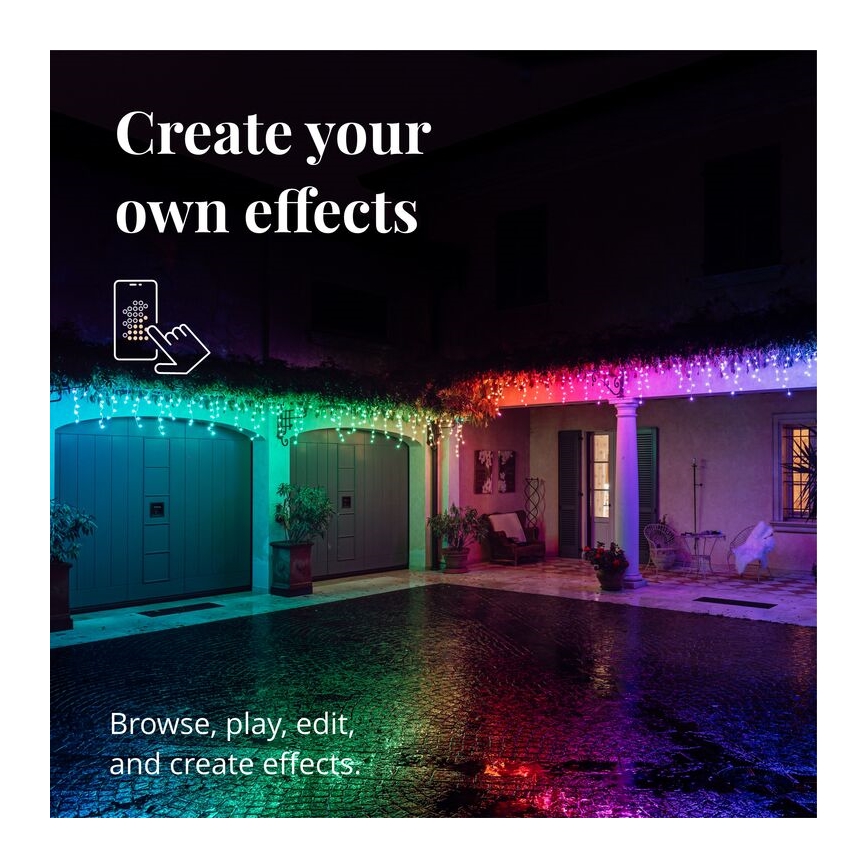 Twinkly - LED RGB šviesos reguliavimas lauko Kalėdinė užuolaida ICICLE 190xLED 11,5m IP44 Wi-Fi