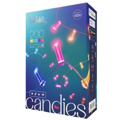 Twinkly - LED RGB šviesos reguliavimas Kelėdinė girlianda CANDIES 200xLED 14 m USB Wi-Fi