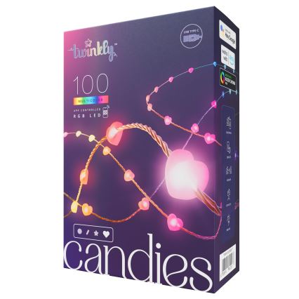 Twinkly - RGB LED reguliuojama girlianda CANDIES 100 LED 8 m USB Wi-Fi