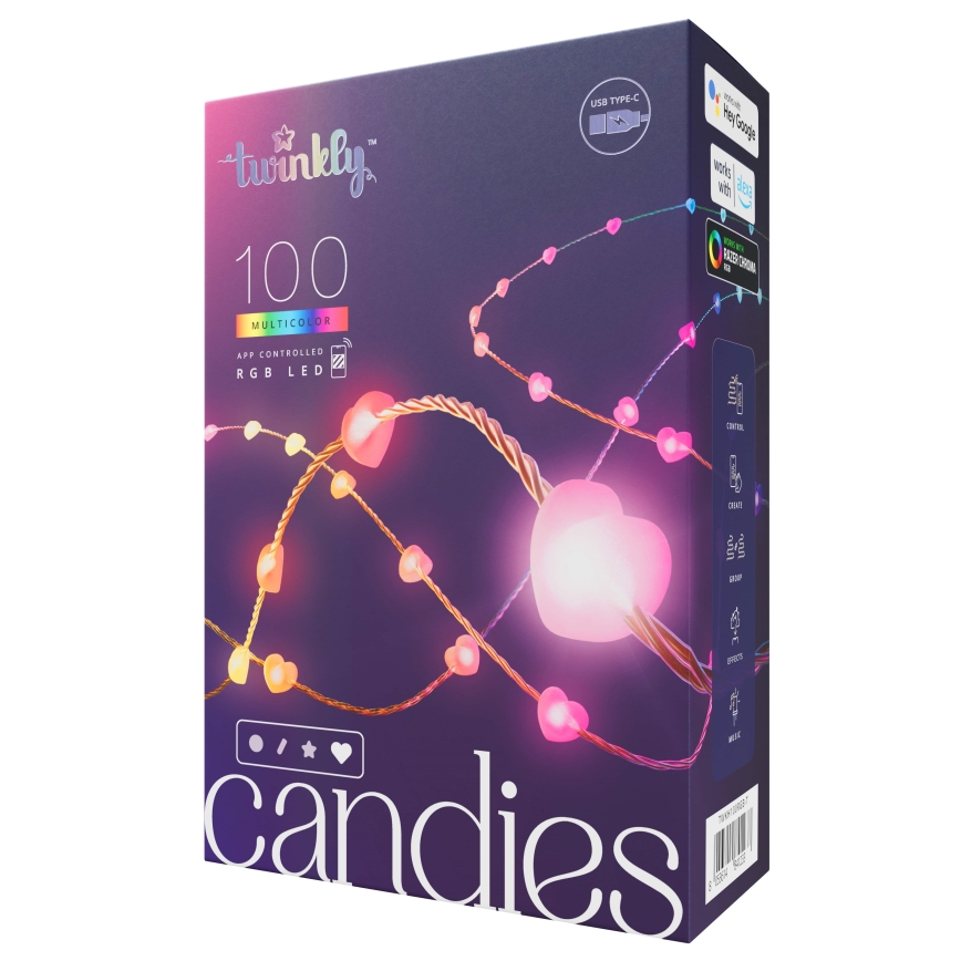 Twinkly - RGB LED reguliuojama girlianda CANDIES 100 LED 8 m USB Wi-Fi