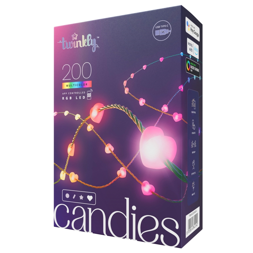 Twinkly - reguliuojamo ryškumo RGB LED girlianda CANDIES, 200 LED, 14 m, USB, Wi‑Fi