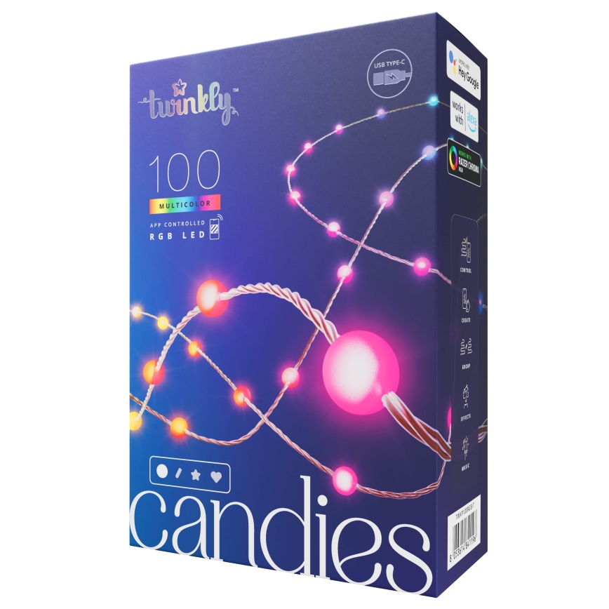 Twinkly - LED RGB šviesos reguliavimas Kelėdinė girlianda CANDIES 100xLED 8 m USB Wi-Fi