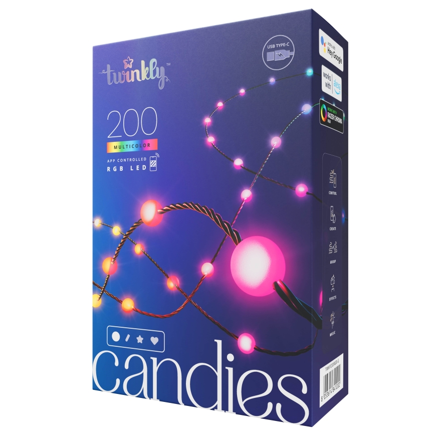 Twinkly - LED RGB šviesos reguliavimas Kelėdinė girlianda CANDIES 200xLED 14 m USB Wi-Fi