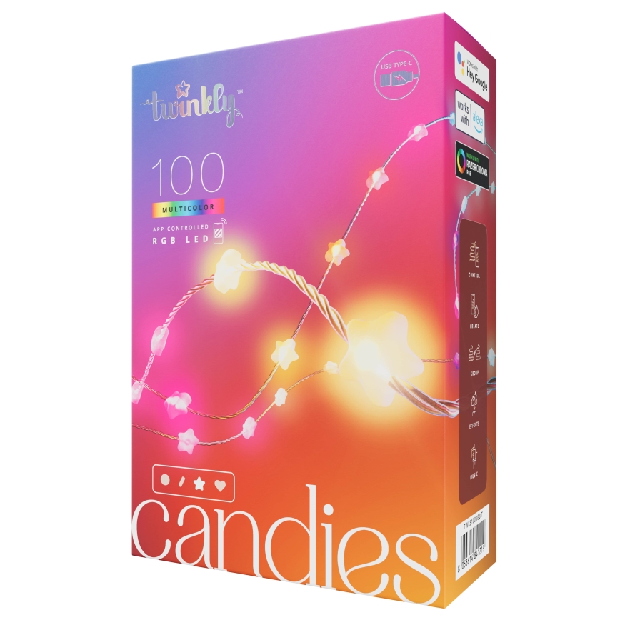 Twinkly - LED RGB reguliuojamo ryškumo girlianda CANDIES 100 LED 8 m USB Wi-Fi