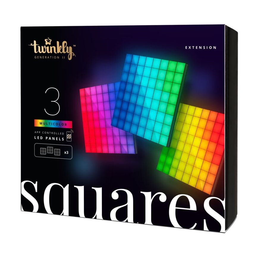 Twinkly - KOMPLEKTAS 3xLED RGB Pritemdymo panelė SQUARES 64xLED 16x16 cm Wi-Fi
