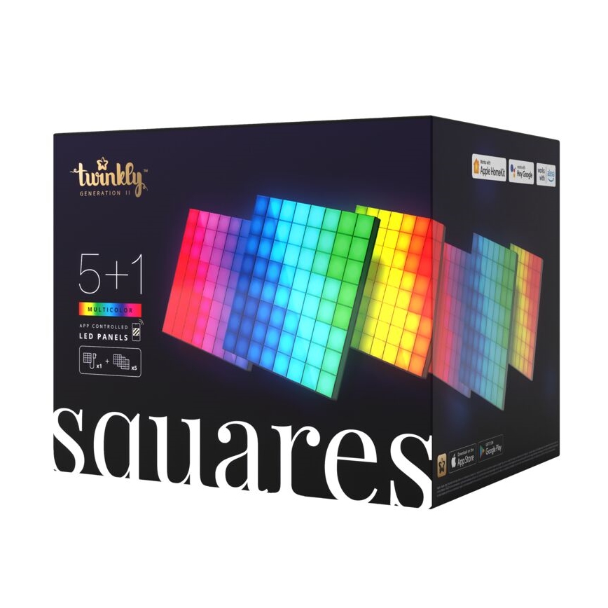 Twinkly - KOMPLEKTAS 6xLED RGB Pritemdymo panelė SQUARES 64xLED 16x16 cm Wi-Fi