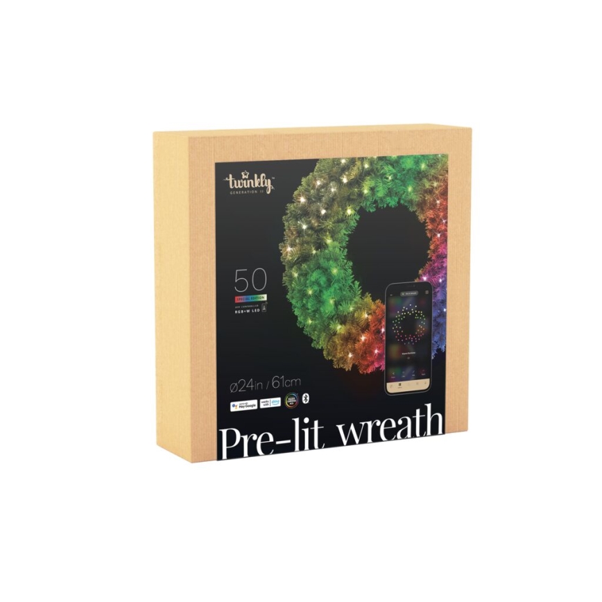 Twinkly - LED RGB šviesos reguliavimas Kalėdinis vainikas PRE-LIT WREATH 50xLED diametras 61cm Wi-Fi
