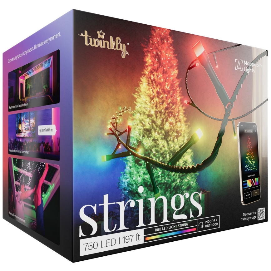 Twinkly – LED RGB Pritemdoma lauko Kalėdinė grandinė STRINGS 750xLED 63,5m IP44 Wi-Fi