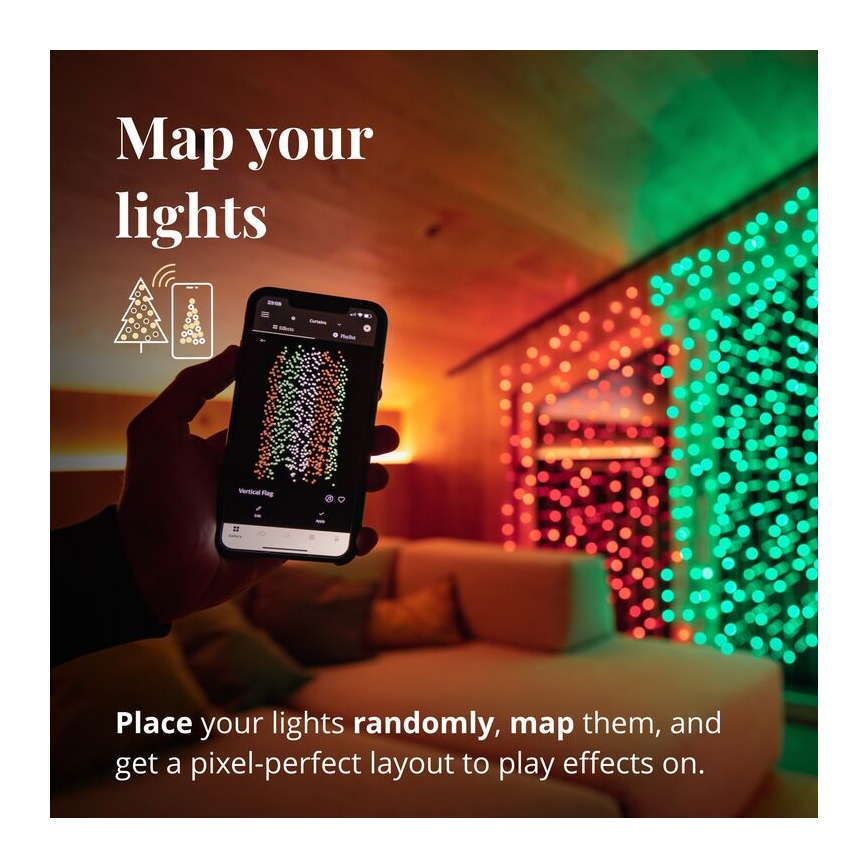Twinkly - LED RGBW reguliuojamas lauko kalėdinis užuolaidos šviestuvas CURTAIN 210xLED 6,1m IP44 Wi-Fi