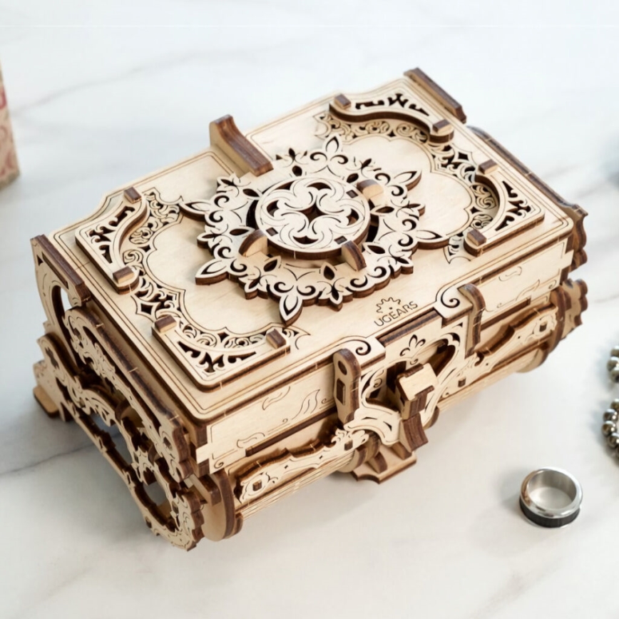 Ugears - 3D medinė mechaninė dėlionė Antikvarinė papuošalų dėžutė