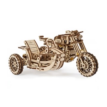 Ugears - 3D medinė mechaninė dėlionė Scrambler motorcycle Su krepšelis