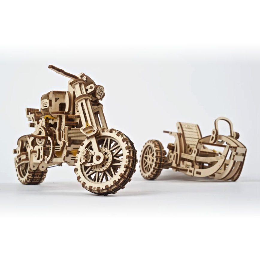 Ugears - 3D medinė mechaninė dėlionė Scrambler motorcycle Su krepšelis