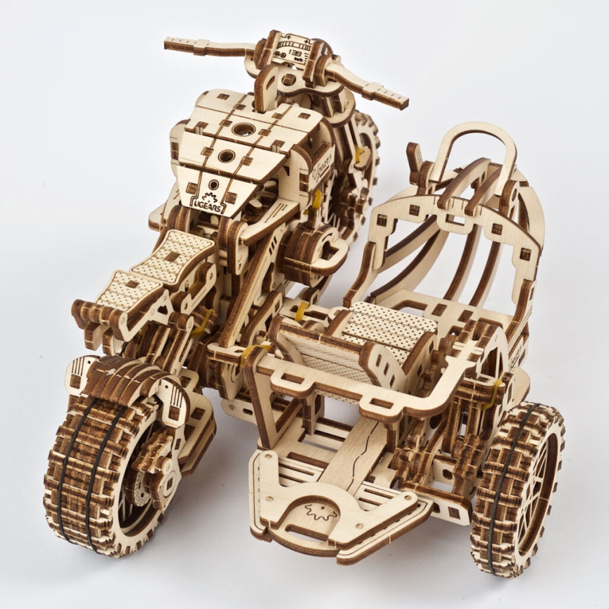 Ugears - 3D medinė mechaninė dėlionė Scrambler motorcycle Su krepšelis