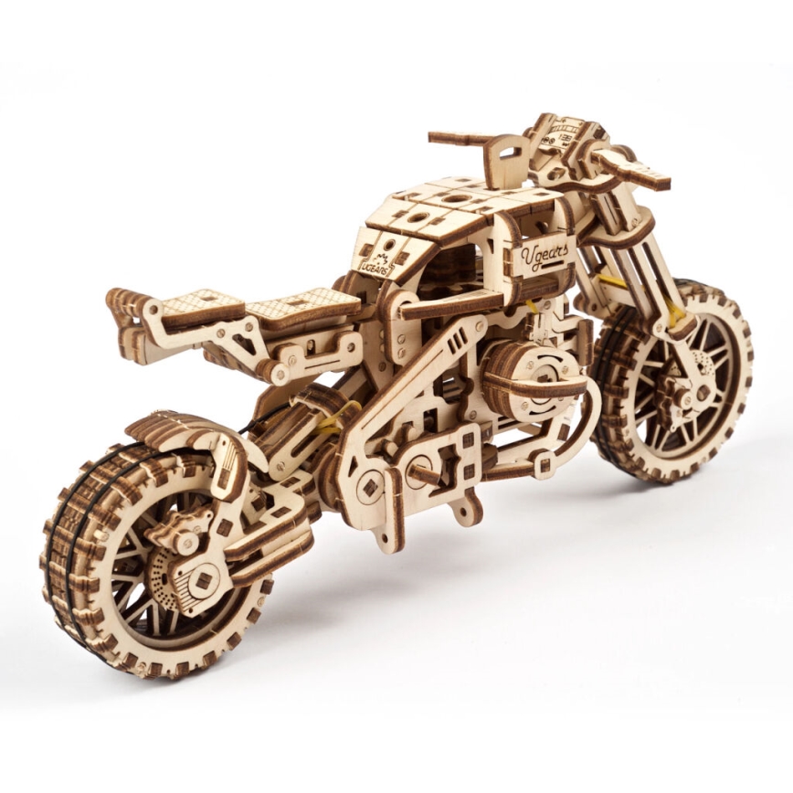 Ugears - 3D medinė mechaninė dėlionė Scrambler motorcycle Su krepšelis