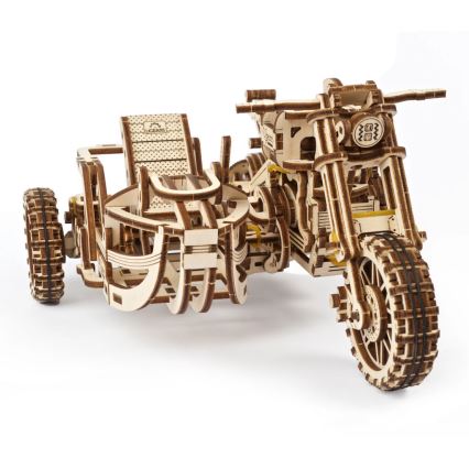 Ugears - 3D medinė mechaninė dėlionė Scrambler motorcycle Su krepšelis