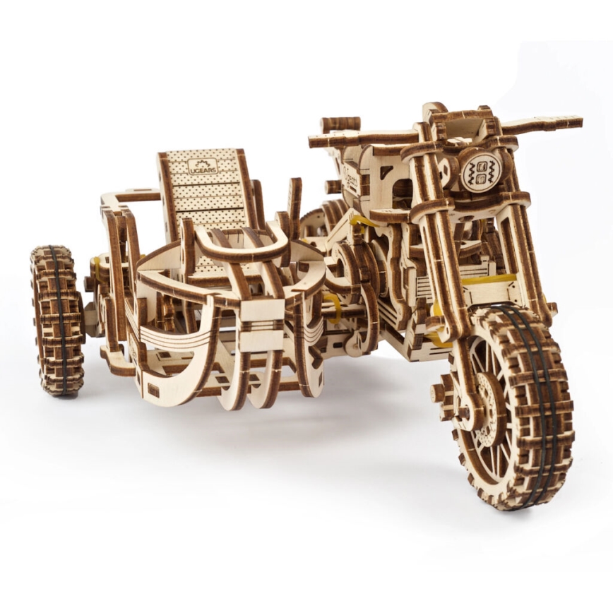 Ugears - 3D medinė mechaninė dėlionė Scrambler motorcycle Su krepšelis