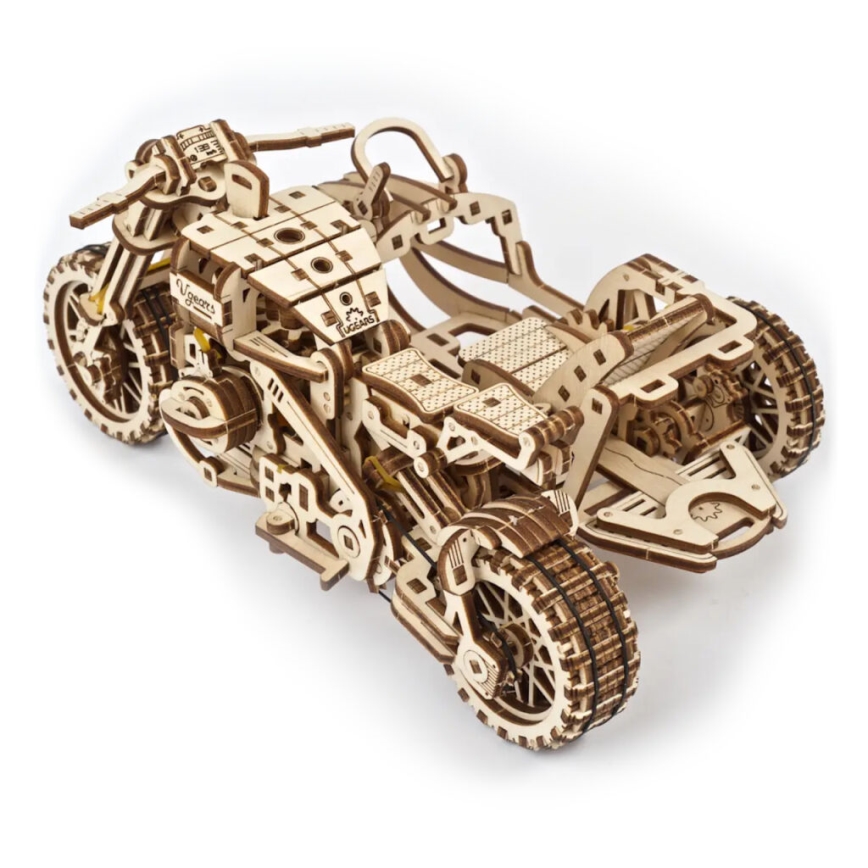 Ugears - 3D medinė mechaninė dėlionė Scrambler motorcycle Su krepšelis