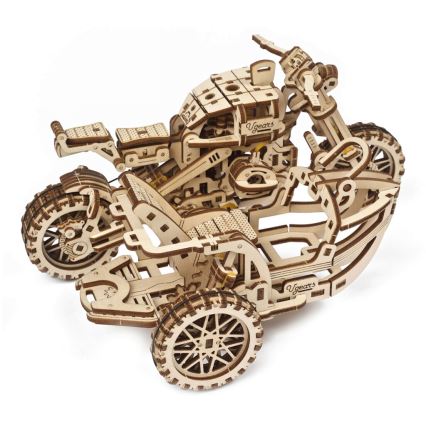 Ugears - 3D medinė mechaninė dėlionė Scrambler motorcycle Su krepšelis