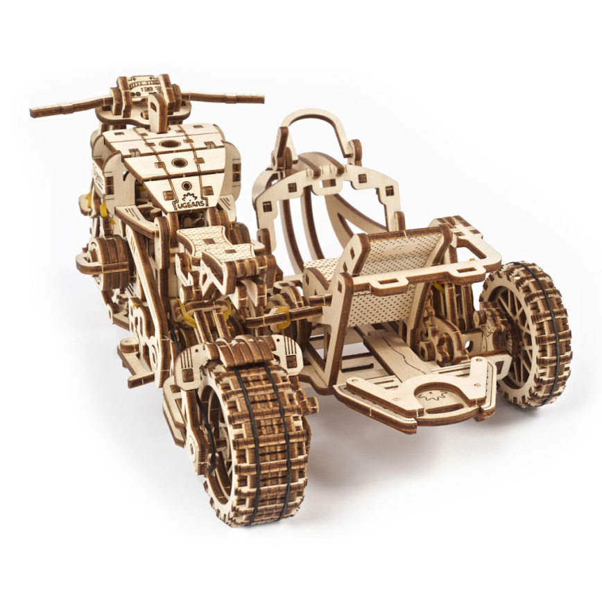 Ugears - 3D medinė mechaninė dėlionė Scrambler motorcycle Su krepšelis