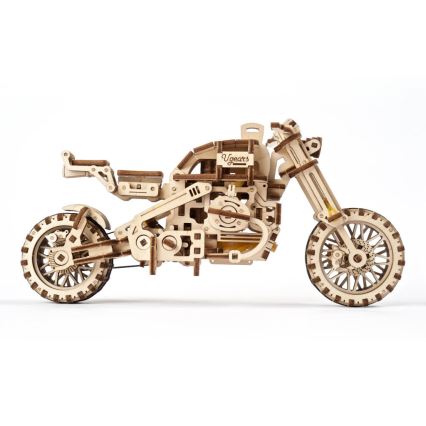 Ugears - 3D medinė mechaninė dėlionė Scrambler motorcycle Su krepšelis