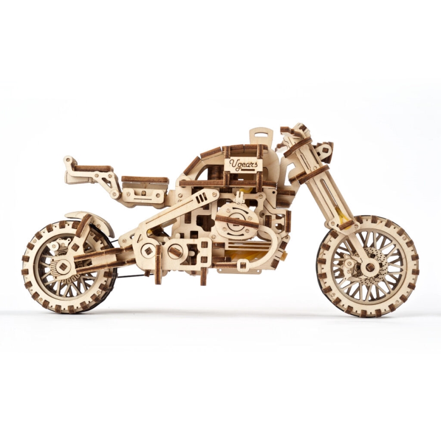 Ugears - 3D medinė mechaninė dėlionė Scrambler motorcycle Su krepšelis