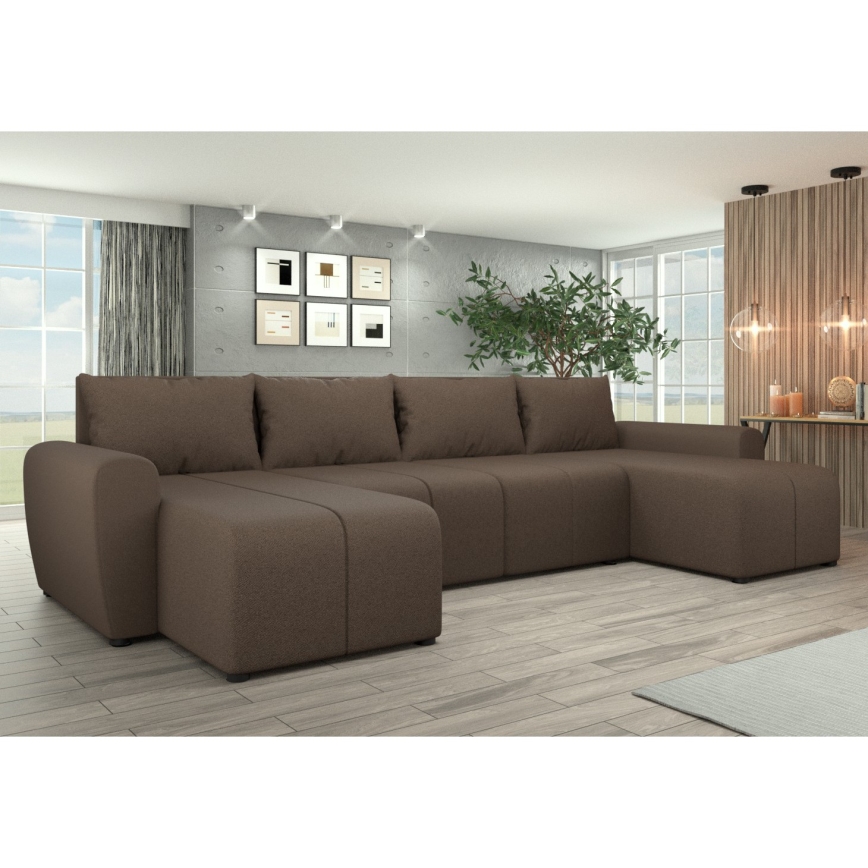 Universali apmušta U formos išskleidžiama kampinė sofa NEWPORT ruda