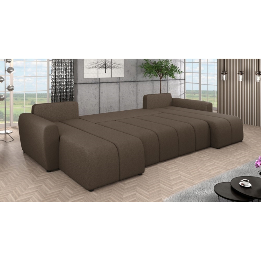 Universali apmušta U formos išskleidžiama kampinė sofa NEWPORT ruda