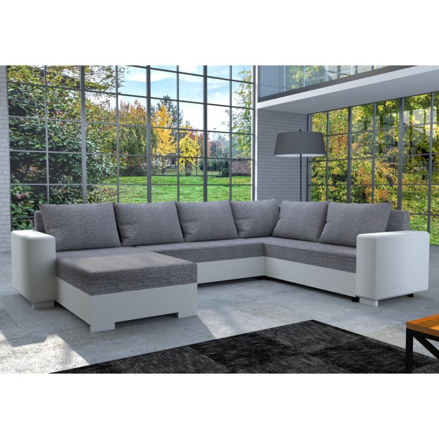 Universali apmušta U formos išskleidžiama kampinė sofa YORK, balta/pilka