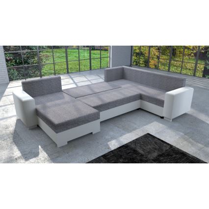 Universali apmušta U formos išskleidžiama kampinė sofa YORK, balta/pilka