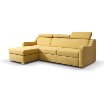Universali išskleidžiama kampinė sofa-lova su daiktų laikymo skyriumi PORTO, geltona