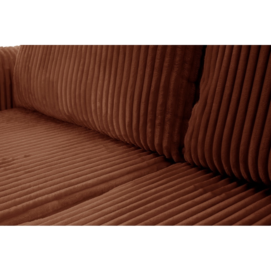 Universalus išskleidžiamas L formos kampinės sofos komplektas su talpia daiktadėže FRIDA, rudos spalvos