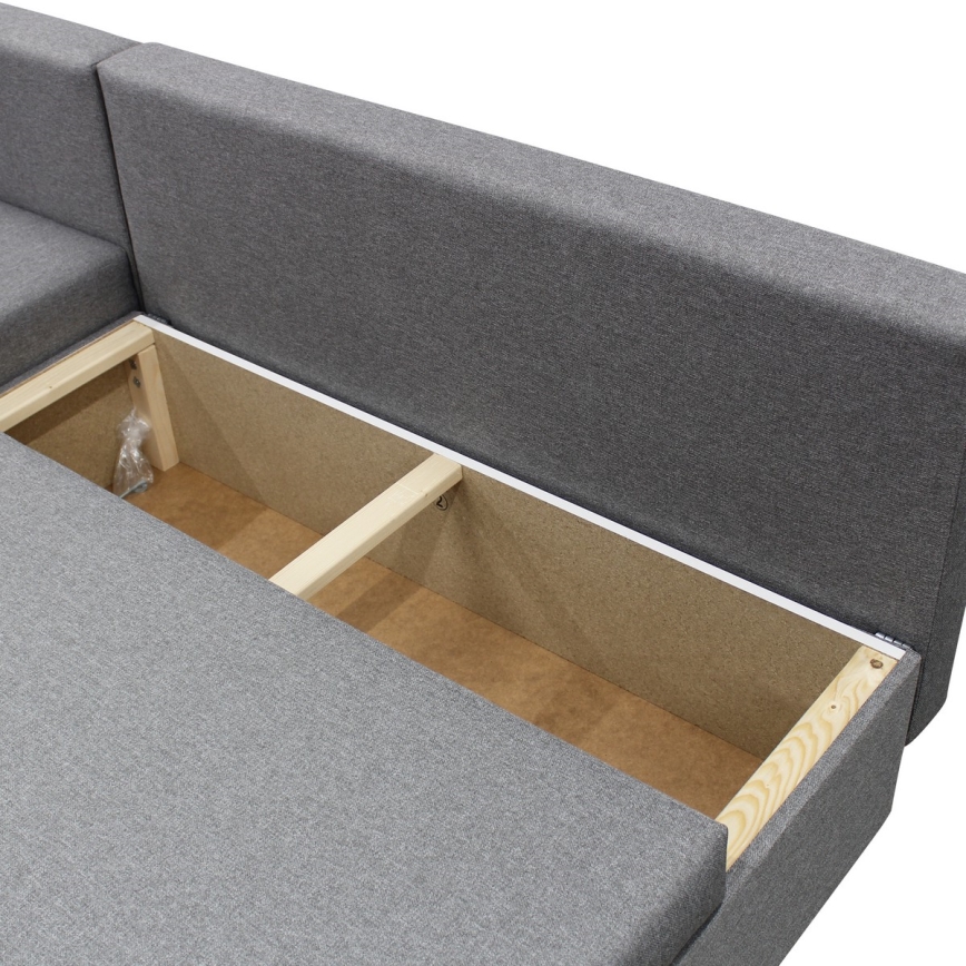 ALMEIDA universali išskleidžiama L formos kampinė sofa su daiktų laikymo vieta, pilka