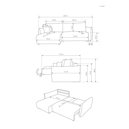 Universali išskleidžiama L formos kampinė sofa su daiktų laikymo vieta FRIDA, ruda