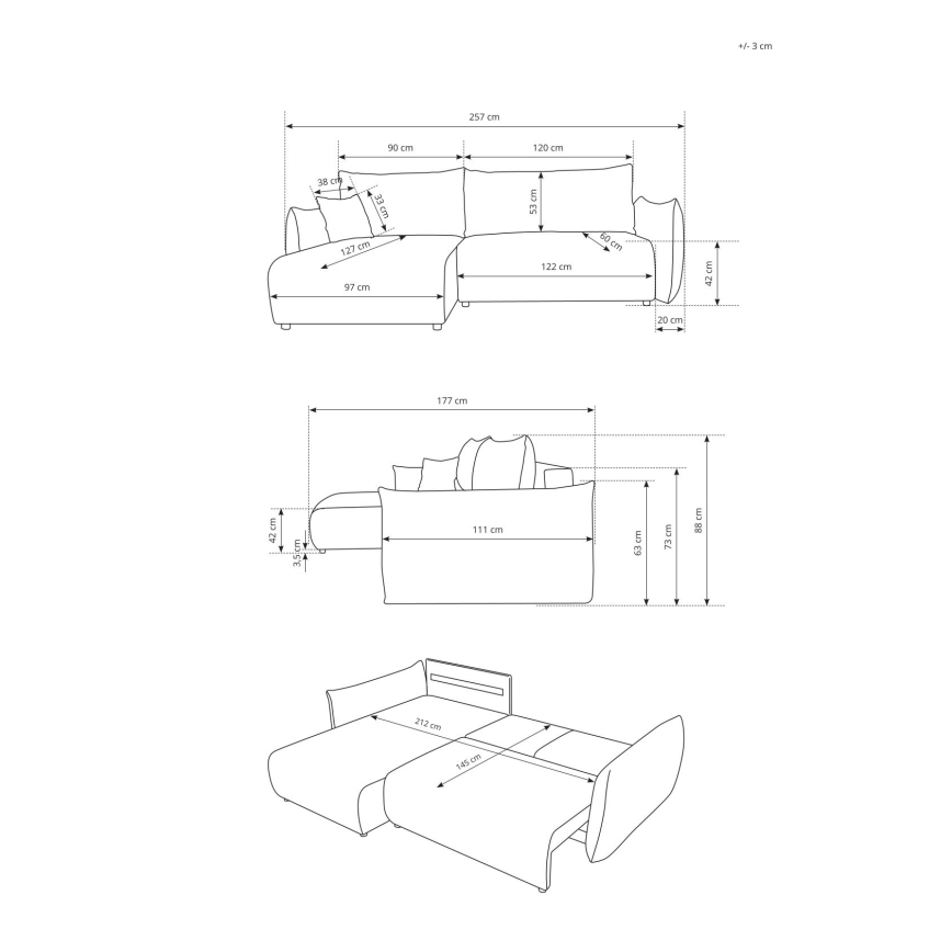 Universali išskleidžiama L formos kampinė sofa su daiktų laikymo vieta FRIDA, ruda