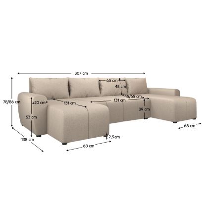 Universali išskleidžiama kampinė sofa NEWPORT, apmušta, smėlio spalvos