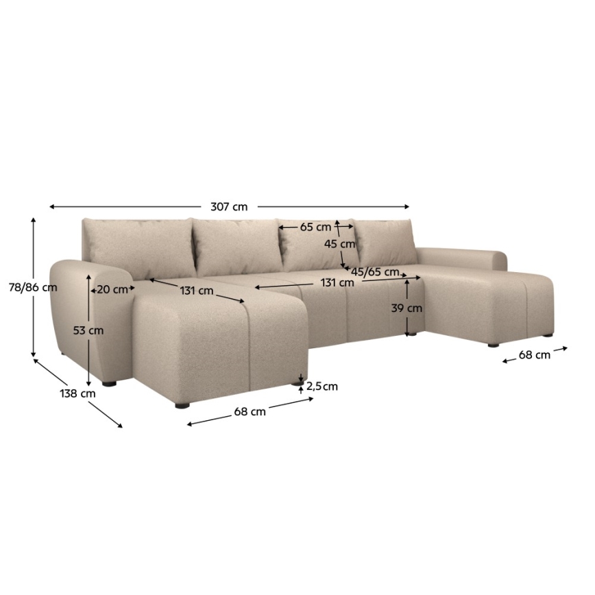 Universali išskleidžiama kampinė sofa NEWPORT, apmušta, smėlio spalvos