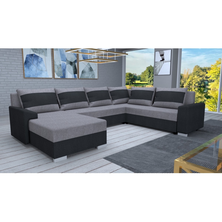 Universali išskleidžiama kampinė sofa OXFORD, juoda/pilka, su apmušalais