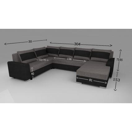 Universali išskleidžiama kampinė sofa OXFORD, juoda/pilka, su apmušalais