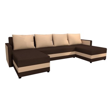 Universali kampinė išskleidžiama minkšta U formos sofa BRISTOL ruda/kreminė