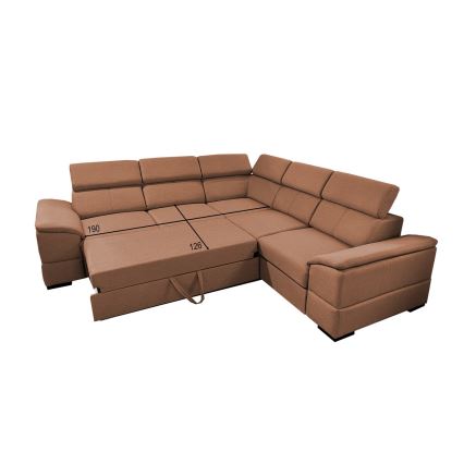 Universali kampinė išskleidžiama sofa su talpia daiktų saugykla GRANADA, rudos spalvos