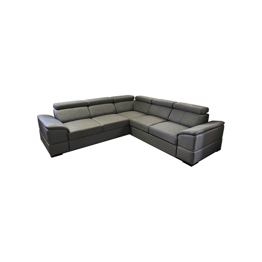 Universali kampinė išskleidžiama sofa‑lova su daiktų laikymo vieta GRANADA, tamsiai pilka