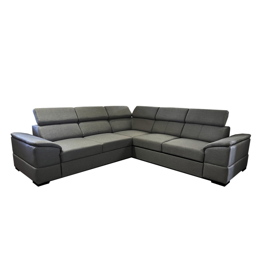 Universali kampinė išskleidžiama sofa‑lova su daiktų laikymo vieta GRANADA, tamsiai pilka