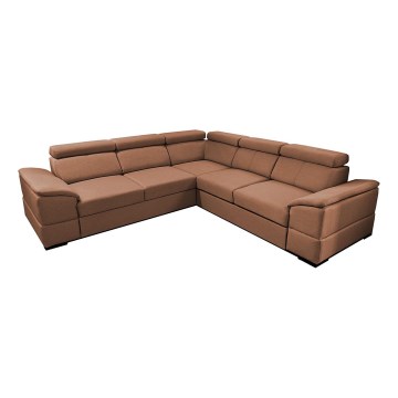 Universali kampinė išskleidžiama sofa su talpia daiktų dėže GRANADA ruda