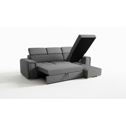 Universali kampinė L formos išskleidžiama sofa-lova su daiktų dėže SALVADA tamsiai pilka
