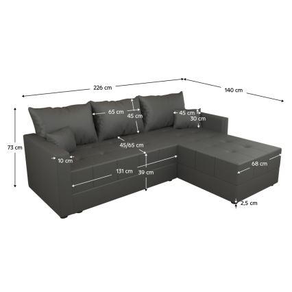 Universali L formos kampinė išlankstoma sofa-lova DUBLIN, pilka