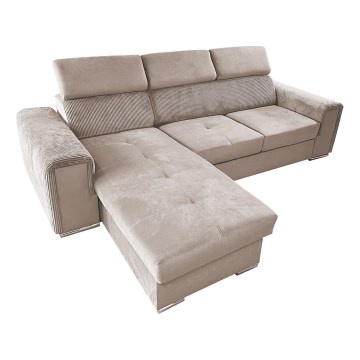 Universali L formos kampinė išskleidžiama sofa-lova su patalynės dėže SALVADA, smėlio spalvos